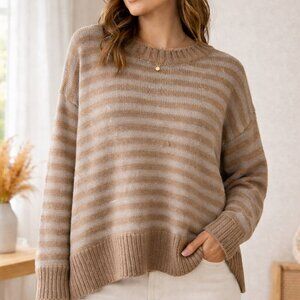 Lumière Neutral Stripe Mohair Blend Sweater | Cozy Oversized Knit